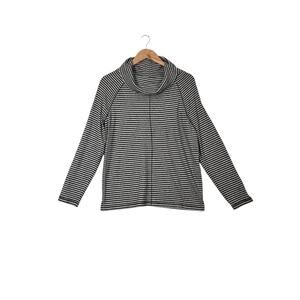 Weekends by Chico's Trailwinds Stripe Cowl Top sz 1 (M) Black Gray Long Sleeve